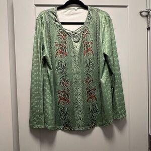 Elegant Floral Green Tunic Top